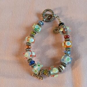Sterling Silver SK Glass Beaded Bracelet Colorful
